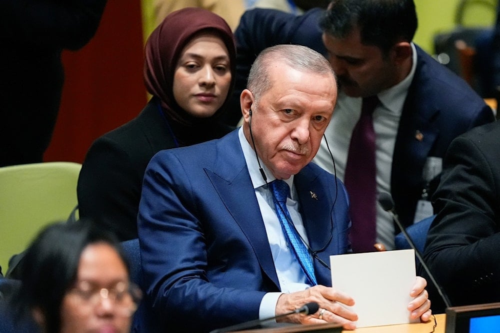 Turkey President Recep Tayyip Erdogan attends a climate summit, Wednesday, Sept. 24, 2025, at UN headquarters. (AP Photo/Yuki Iwamura)