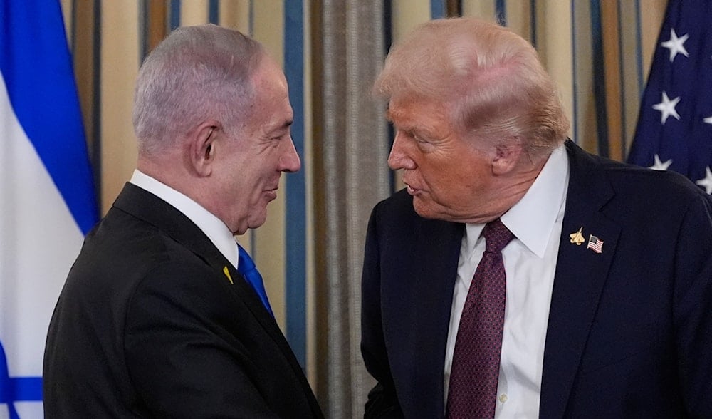 Israeli Prime Minister Benjamin Netanyahu shakes hands with President Donald Trump after a news conference in the State Dining Room of the White House, Sept. 29, 2025, in Washington. (AP)