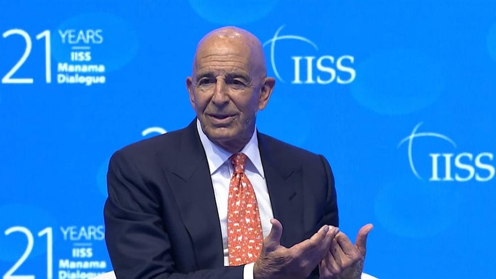 US envoy Tom Barrack during the IISS conference in Manama, Bahrain, on November 1, 2025 (AFP)