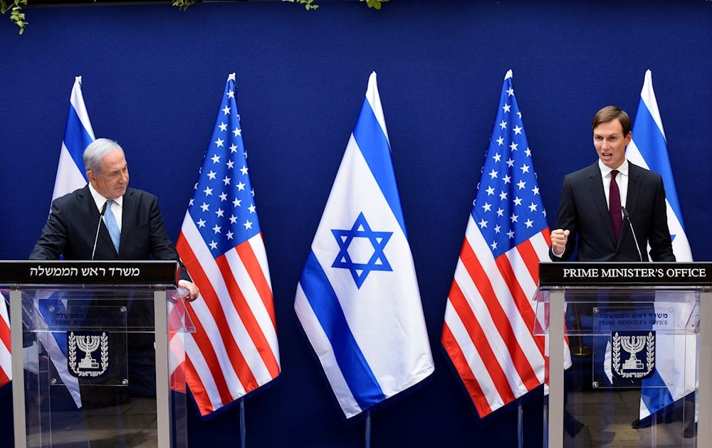 Israeli Prime Minister Benjamin Netanyahu, and White House adviser Jared Kushner make joint statements to the press, in al-Quds, Occupied Palestine, Sunday, Aug. 30, 2020 (AP)