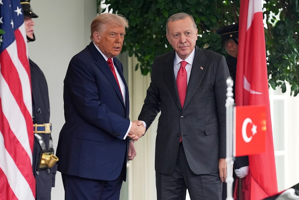 President Donald Trump greets Turkish President Recep Tayyip Erdogan at the White House, Thursday, Sept. 25, 2025, in Washington (AP)