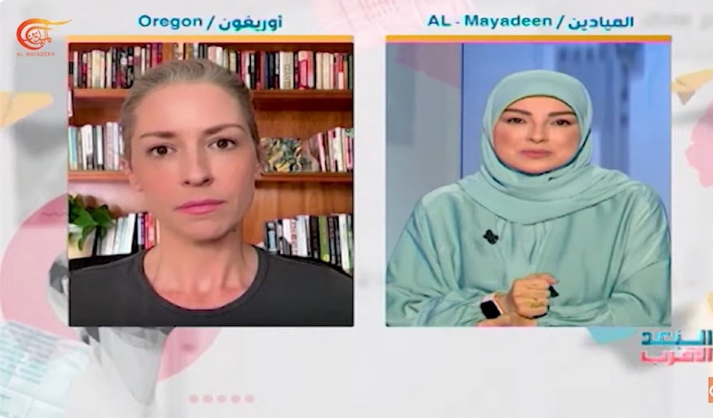 The Proxiamte Axis episode with Abby Martin on Al Mayadeen on November 9, 2025. (ScreenGrab/Al Mayadeen Tv)