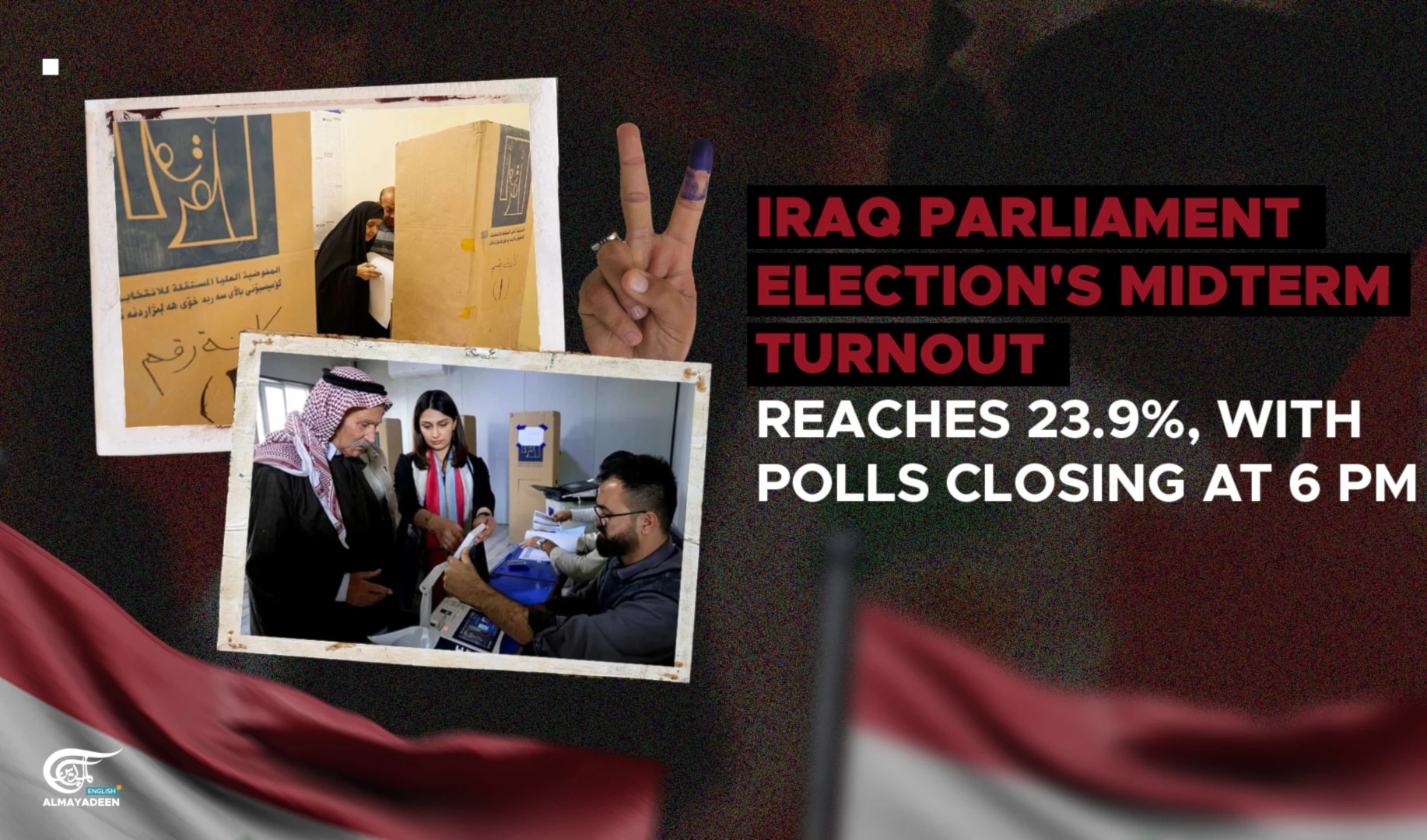 Iraq parliament election's midterm turnout reaches 23.9%, with polls closing at 6 PM