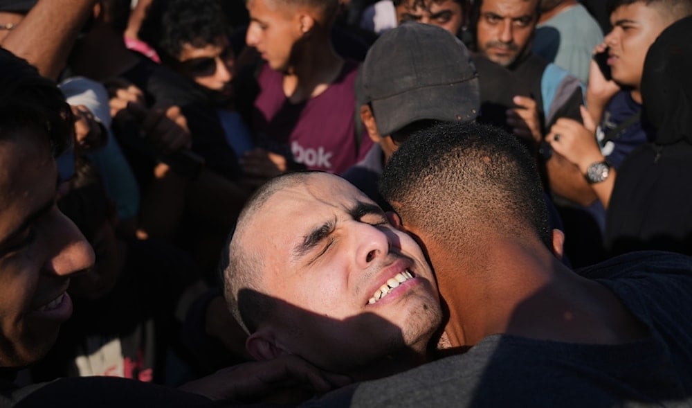 People greet freed Palestinian detainees as they arrive in the Gaza Strip after their release from Israeli jails., southern Gaza Strip, Oct. 13, 2025. (AP)