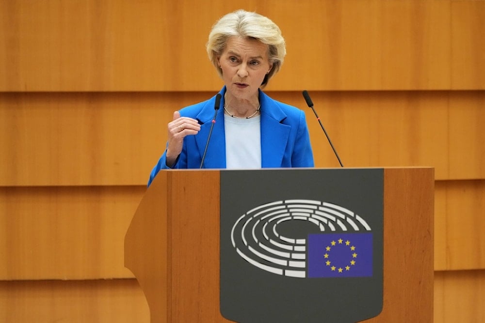 European Commission President Ursula von der Leyen addresses the plenary on the 2028-2034 Multiannual Financial Framework at the European Parliament in Brussels, Belgium, Wednesday, Nov. 12, 2025 (AP)