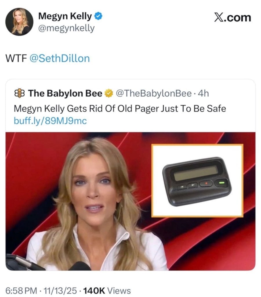 Megyn Kelly's X post about the Babylon Bee story.