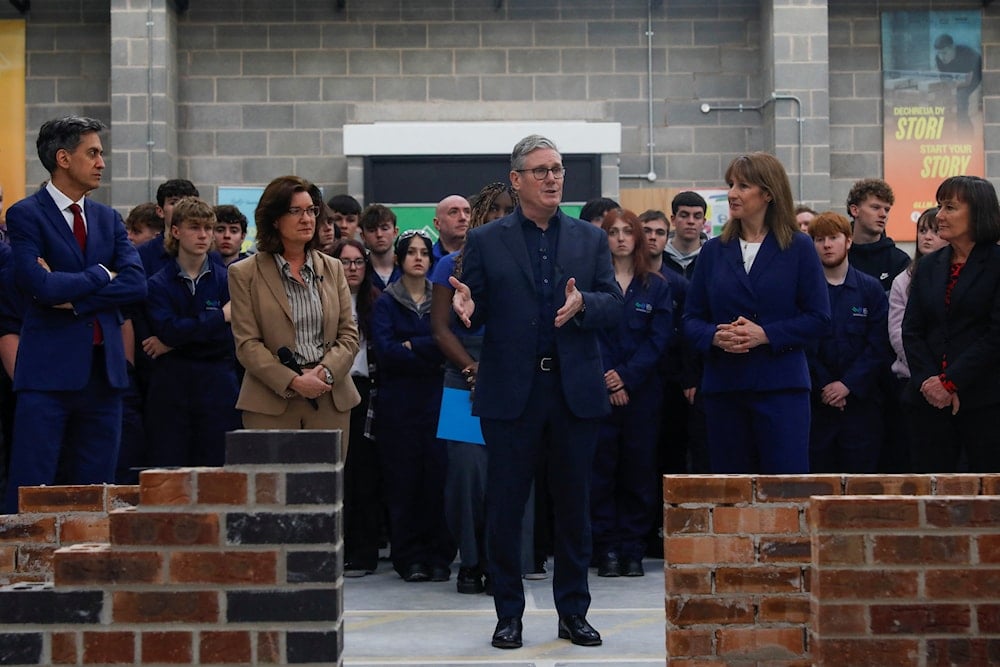Britain's Prime Minister Keir Starmer announces Wylfa on Anglesey, an island in North Wales, as the location for the country's first small modular reactor, in Llangefni, North Wales, Britain, Thursday, Nov. 13, 2025 (AP)