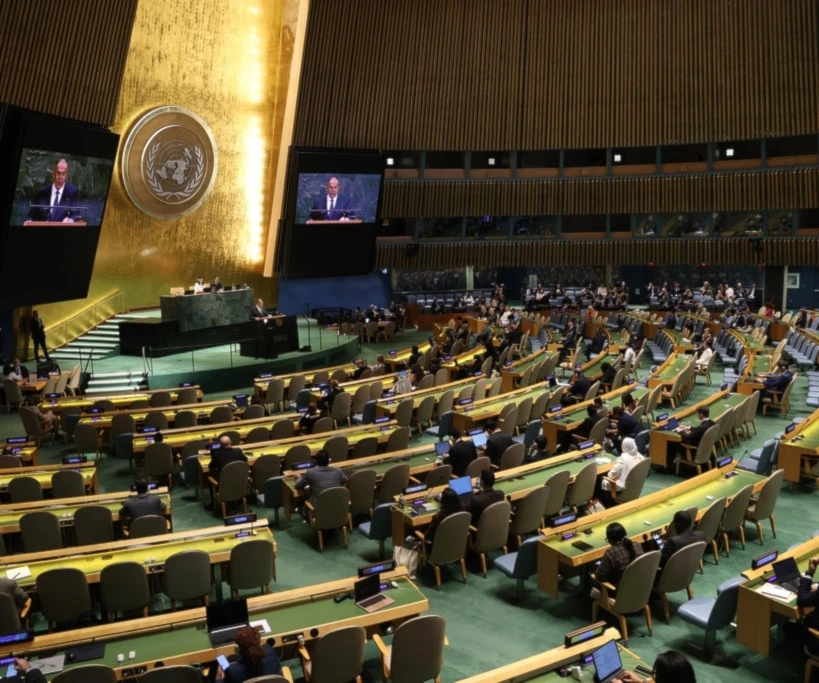 Russia's Minister for Foreign Affairs Sergey Lavrov addresses the 80th session of the United Nations General Assembly, Saturday, Sept. 27, 2025, at U.N. headquarters. (AP Photo/Pamela Smith)