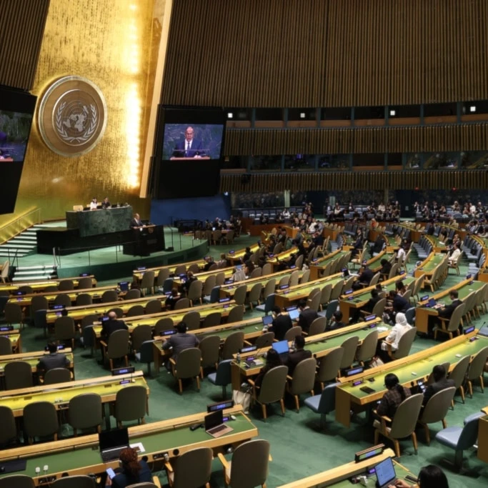 Russia's Minister for Foreign Affairs Sergey Lavrov addresses the 80th session of the United Nations General Assembly, Saturday, Sept. 27, 2025, at U.N. headquarters. (AP Photo/Pamela Smith)