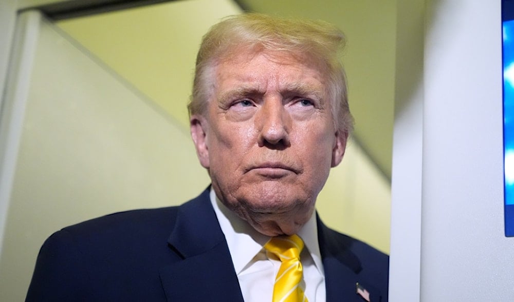 President Donald Trump speaks to reporters on Air Force One on his way to his Mar-a-Lago estate in Palm Beach, Fla., Friday, Nov. 14, 2025. (AP)