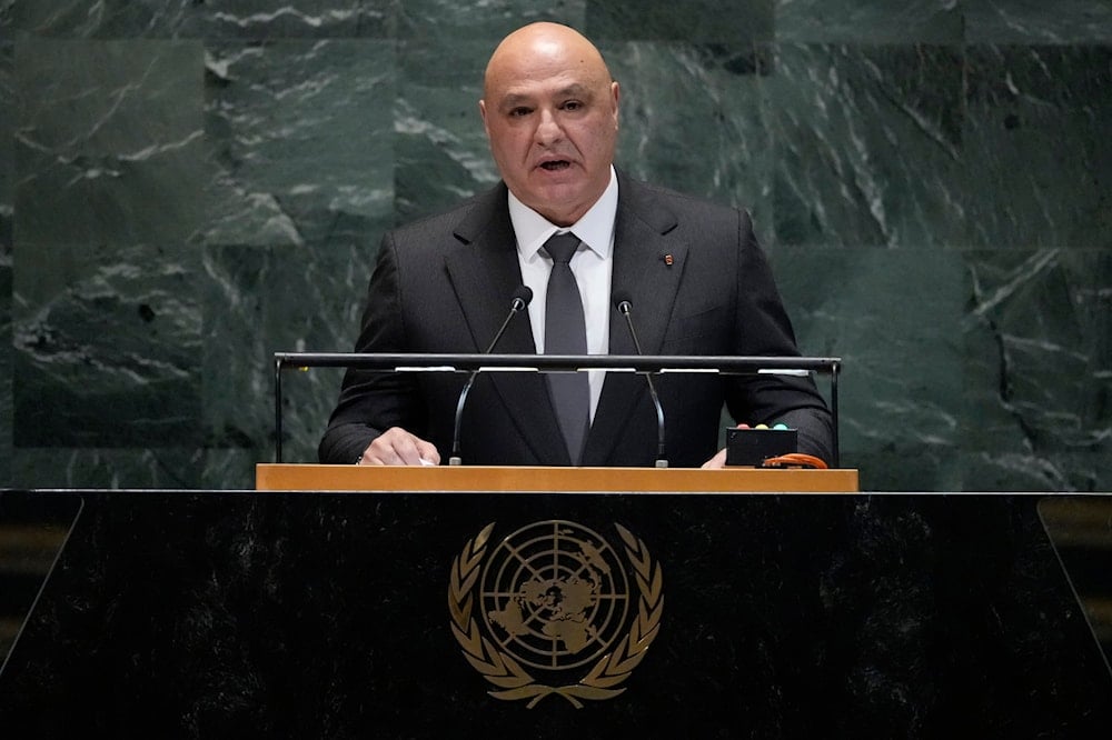 Lebanon President Joseph Aoun addresses the 80th session of the United Nations General Assembly, Tuesday, Sept. 23, 2025, at UN headquarters (AP)