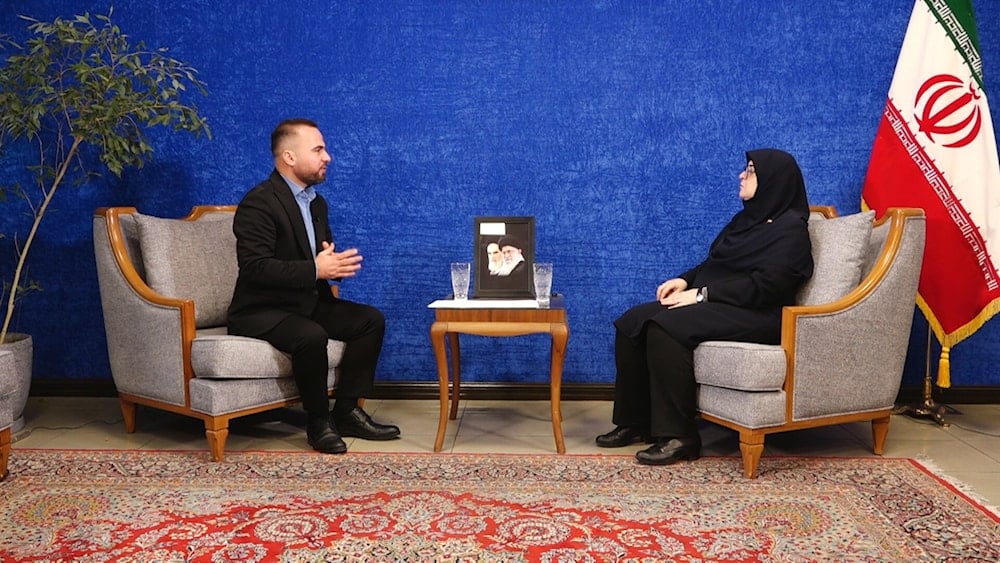 The Iranian Government Spokesperson Fatemeh Mohajerani, speaks during an interview with Al Mayadeen, November 15, 2025 (Al Mayadeen)