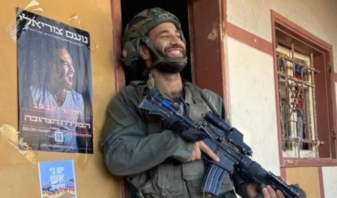 Israeli rapper and occupation soldier Noam Tsuriely while in Gaza on November 18, 2024 (social media)
