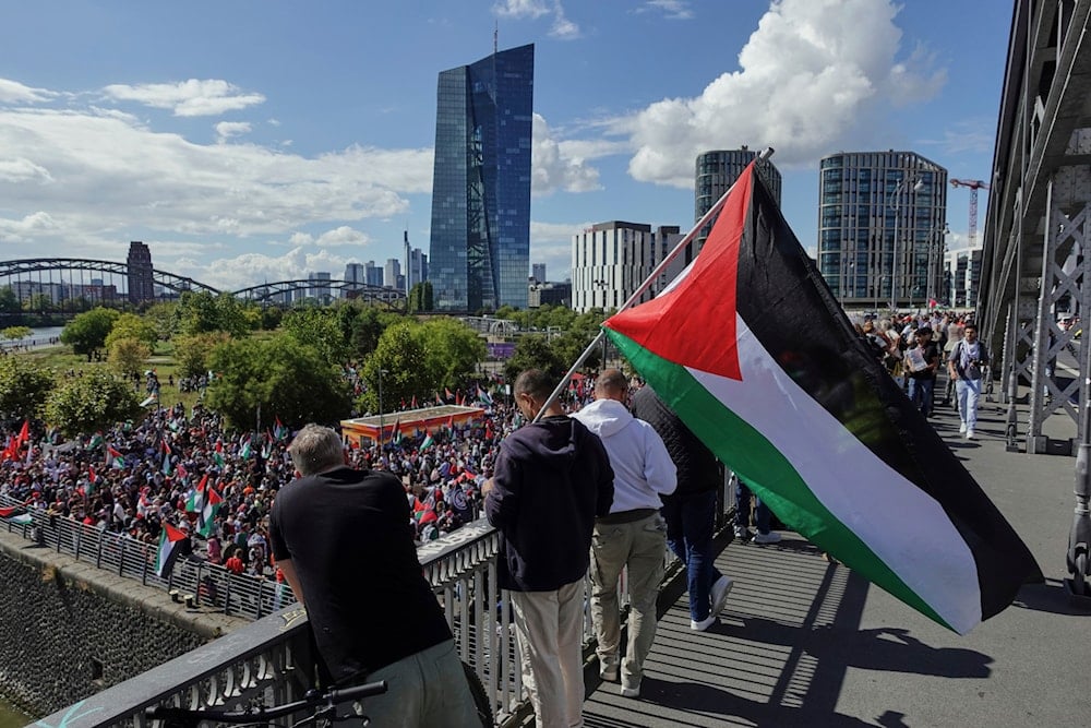 Hundreds of people take part in a pro Palestine demonstration in Frankfurt, Germany, Saturday, Aug.30, 2025. (AP Photo/Michael Probst)