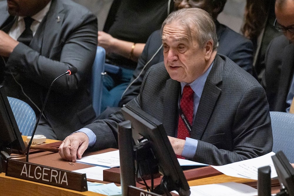Algeria's Permanent Representative to the United Nations Amar Bendjama speaks during a Security Council meeting at the United Nations headquarters, Sunday, Jan. 26, 2025 (AP)