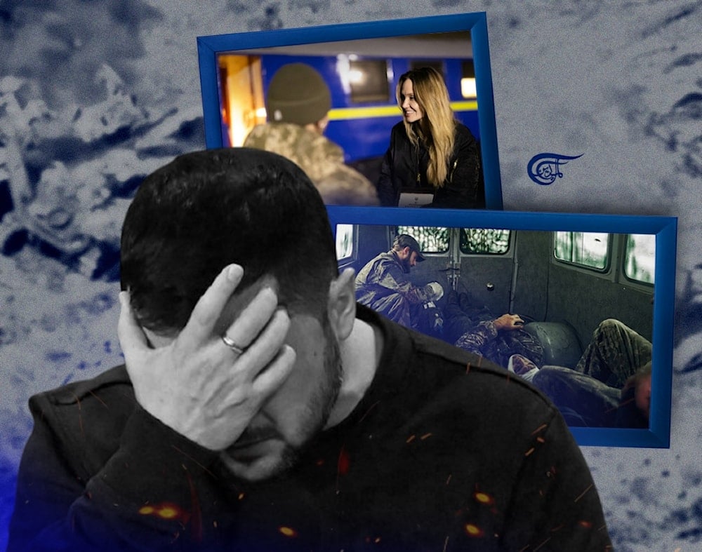 Ukrainian political analyst Mikhail Chaplyha has written that Jolie was ‘called’ to Kherson in order to divert attention from Pokrovsk. (Al Mayadeen English; Illustrated by Zeinab el-Hajj)