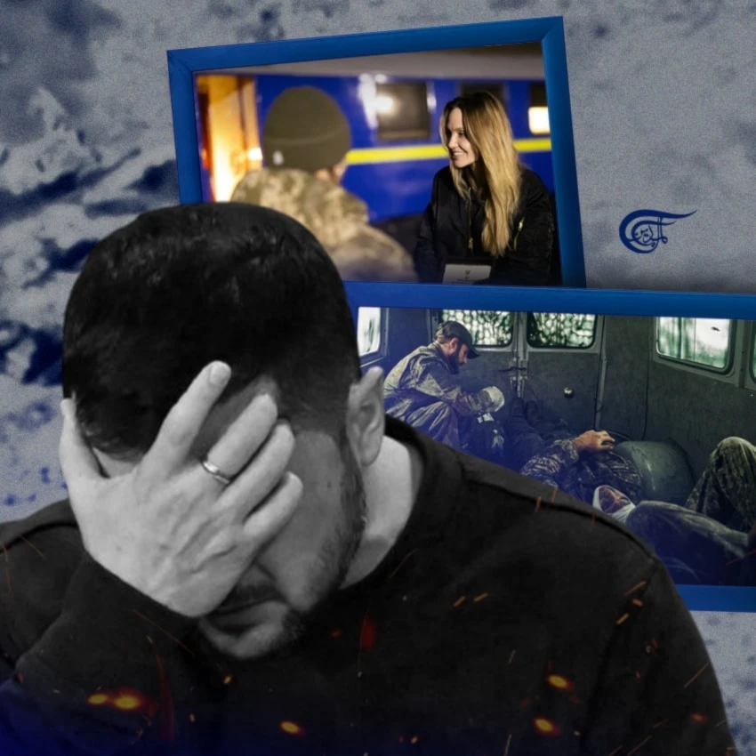 Ukrainian political analyst Mikhail Chaplyha has written that Jolie was ‘called’ to Kherson in order to divert attention from Pokrovsk. (Al Mayadeen English; Illustrated by Zeinab el-Hajj)