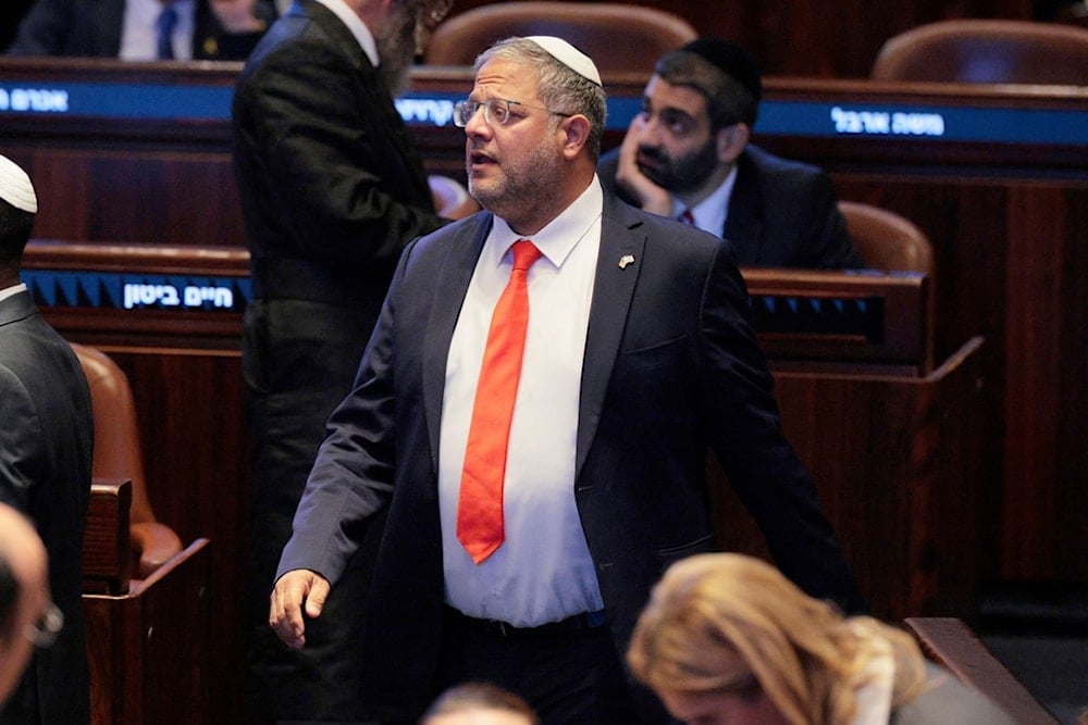 Far-right Israeli Police Miister Itamar Ben-Gvir is pictured  at the Knesset, Monday, October 13, 2025, in occupied al-Quds, occupied Palestine (AP)