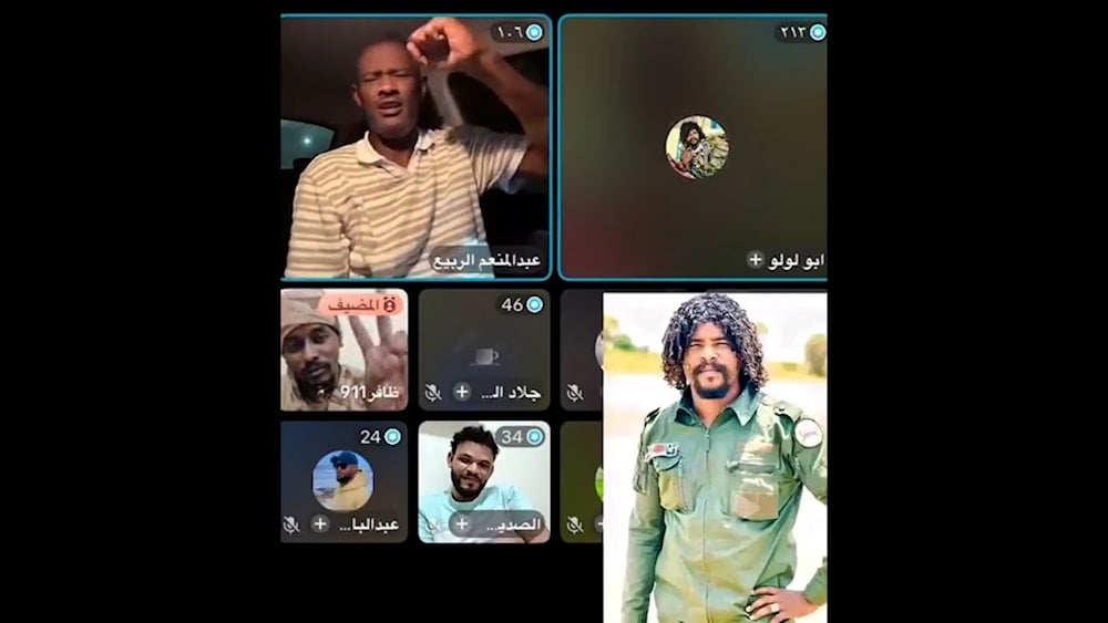 An undated screenshot from a broadcast featuring Alrabea and Al-Fateh Abdullah Idris, a prominent RSF fighter known as Abu Lulu (Social media)