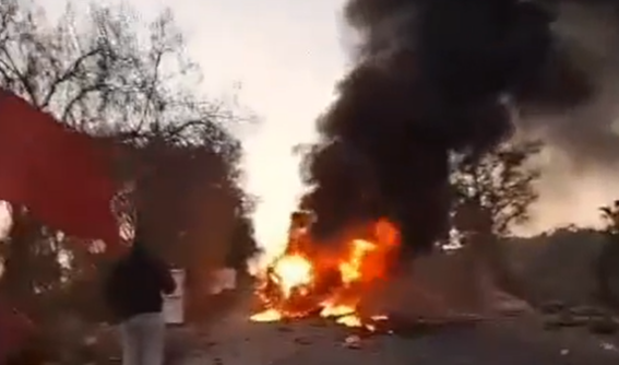 A vehicle on fire in Blida after being targeted by an Israeli drone, November 18, 2025 (Screengrab)