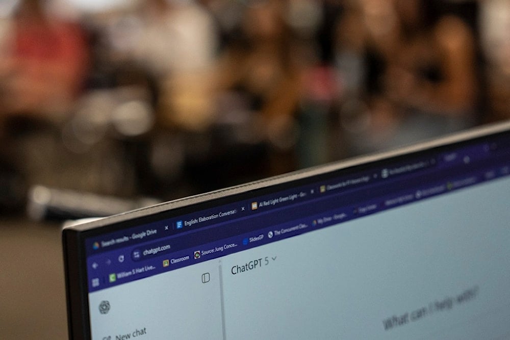 A computer screen in English teacher Casey Cuny's classroom shows ChatGPT during class at Valencia High School in Santa Clarita, California, Wednesday, August 27, 2025. (AP Photo/Jae C. Hong)