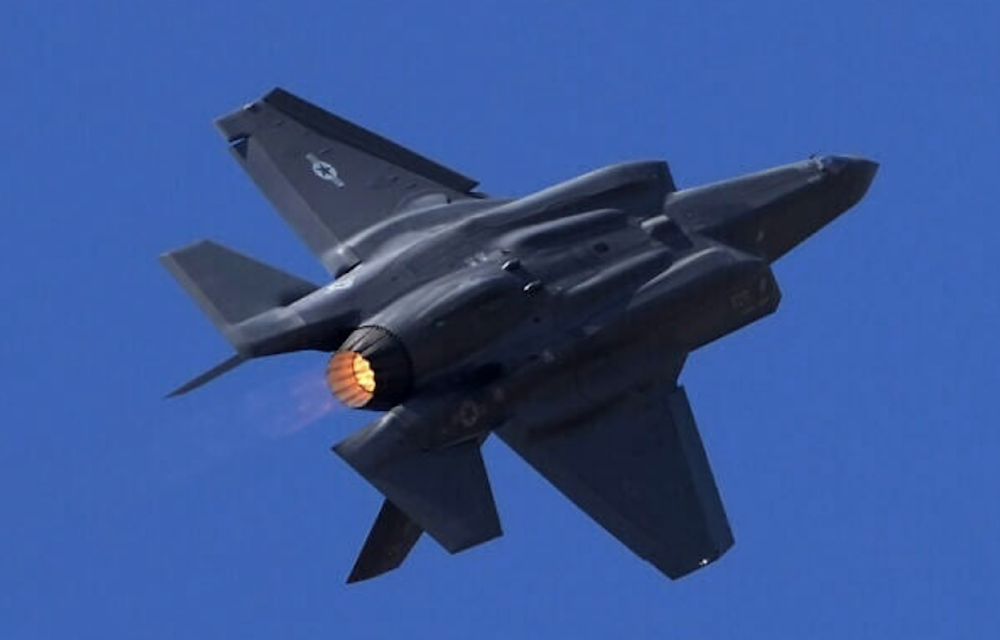 US Air Force fighter aircraft F-35 performs aerobatic maneuvers on the second day of the Aero India 2025, a biennial event, at Yelahanka air base in Bengaluru, India, February 11, 2025. (AP )