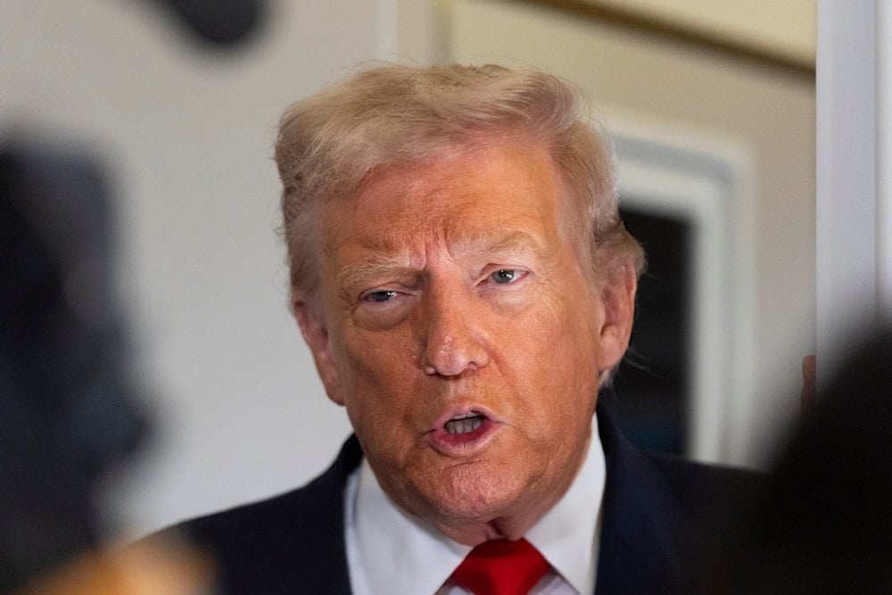 President Donald Trump speaks to the media after boarding Air Force One at Joint Base Andrews, Md., Friday, Oct. 31, 2025, enroute to Florida. AP Photo/Manuel Balce Ceneta)