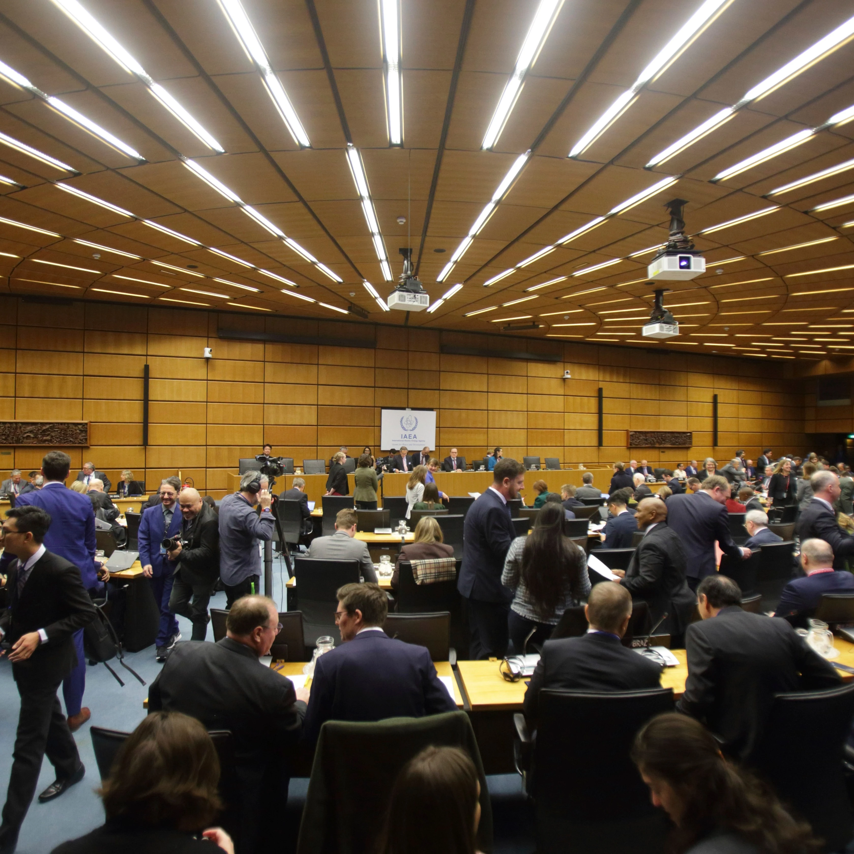 A general view of the board room before the beginning of an IAEA Board of Governors meeting in Vienna, Austria, Monday, Feb. 6, 2023 (AP)