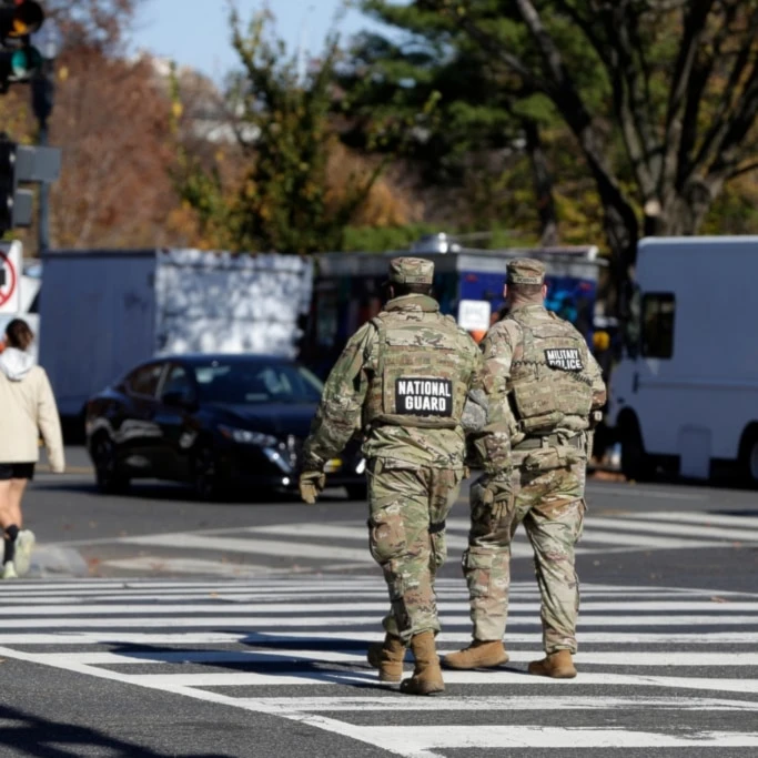 National Guard soldiers patrol on the National Mall, Thursday, November 13, 2025, in Washington (AP)