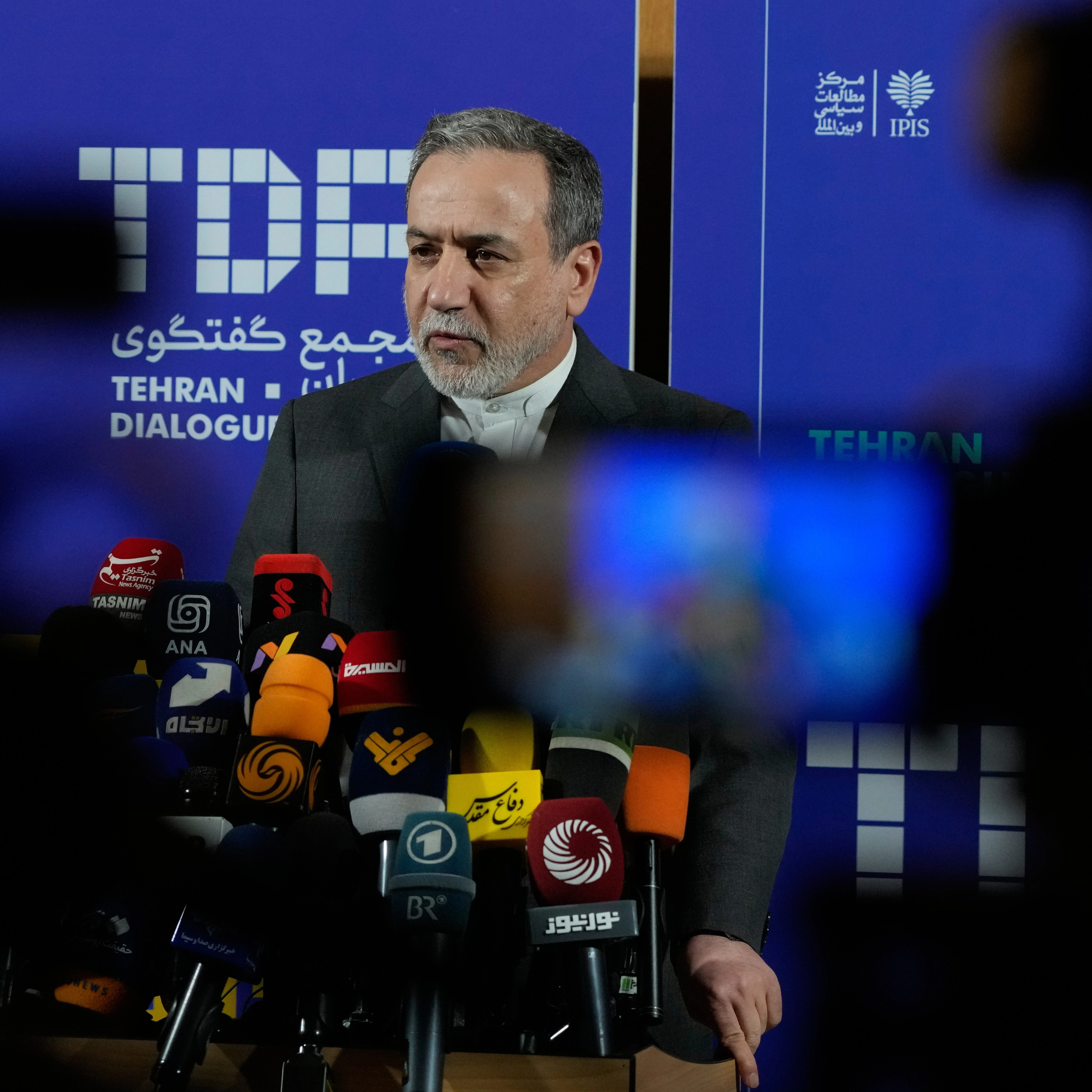 Iranian Foreign Minister Abbas Araghchi speaks in a new briefing after attending a conference titled "International Law Under Assault: Aggression and Self-Defense," in Tehran, Iran, Sunday, Nov. 16, 2025 (AP)