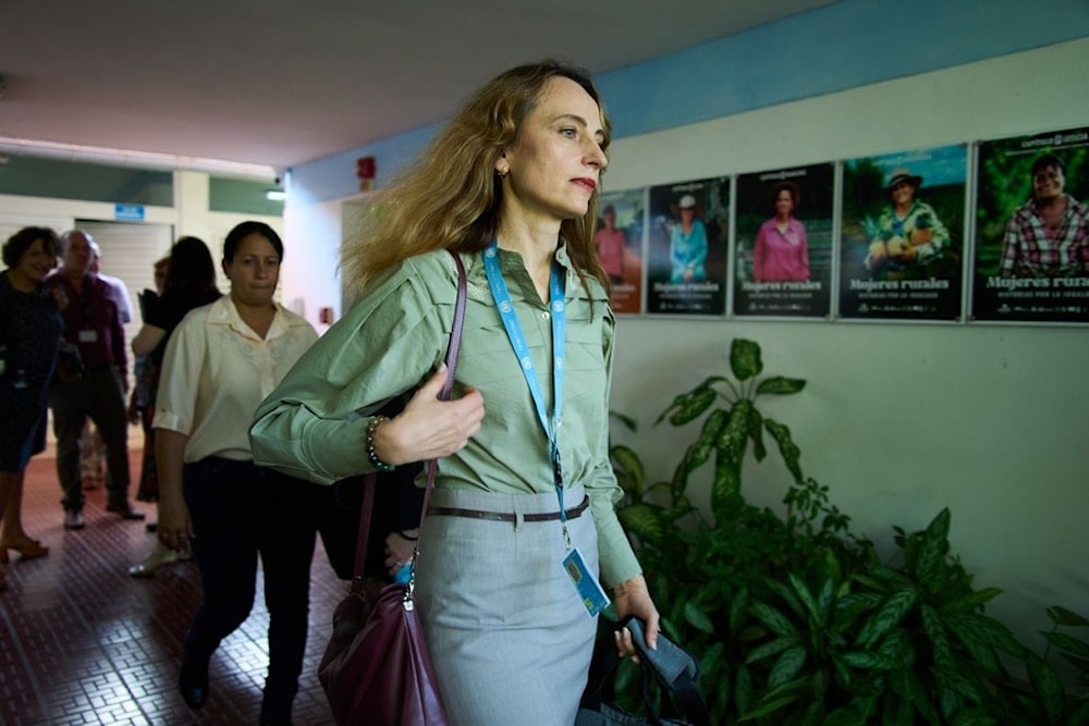 Special Rapporteur of the United Nations Human Rights Council Alena Douhan departs after attending a press conference in Havana, Friday, November. 21, 2025. (AP Photo/Ramon Espinosa)