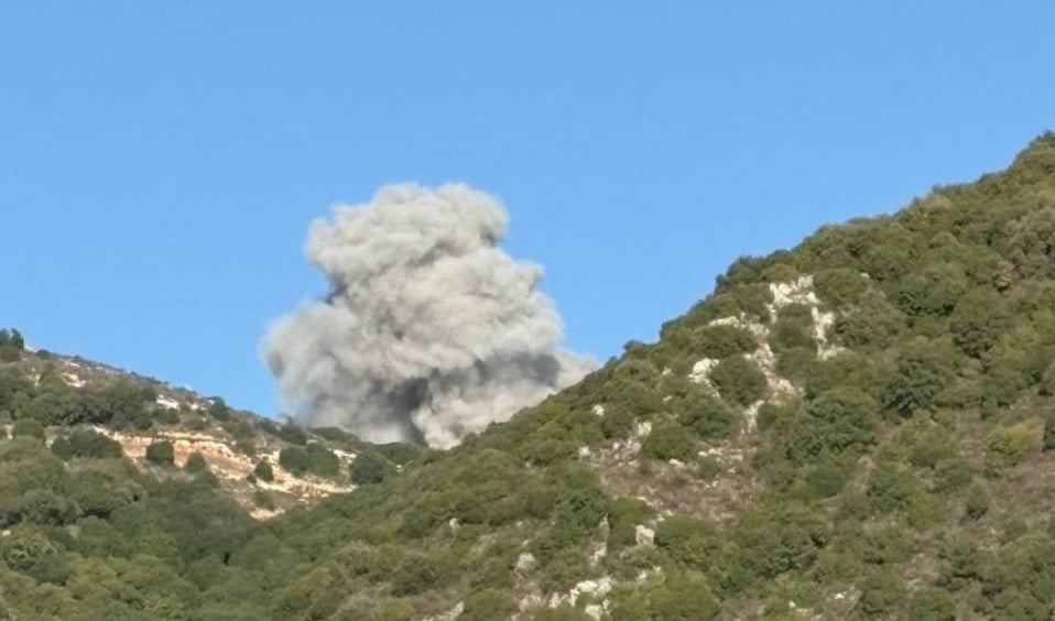 Smoke rises following an Israeli airstrike on the town of Sojod, Lebanon, November 22, 9 2025 (social media)
