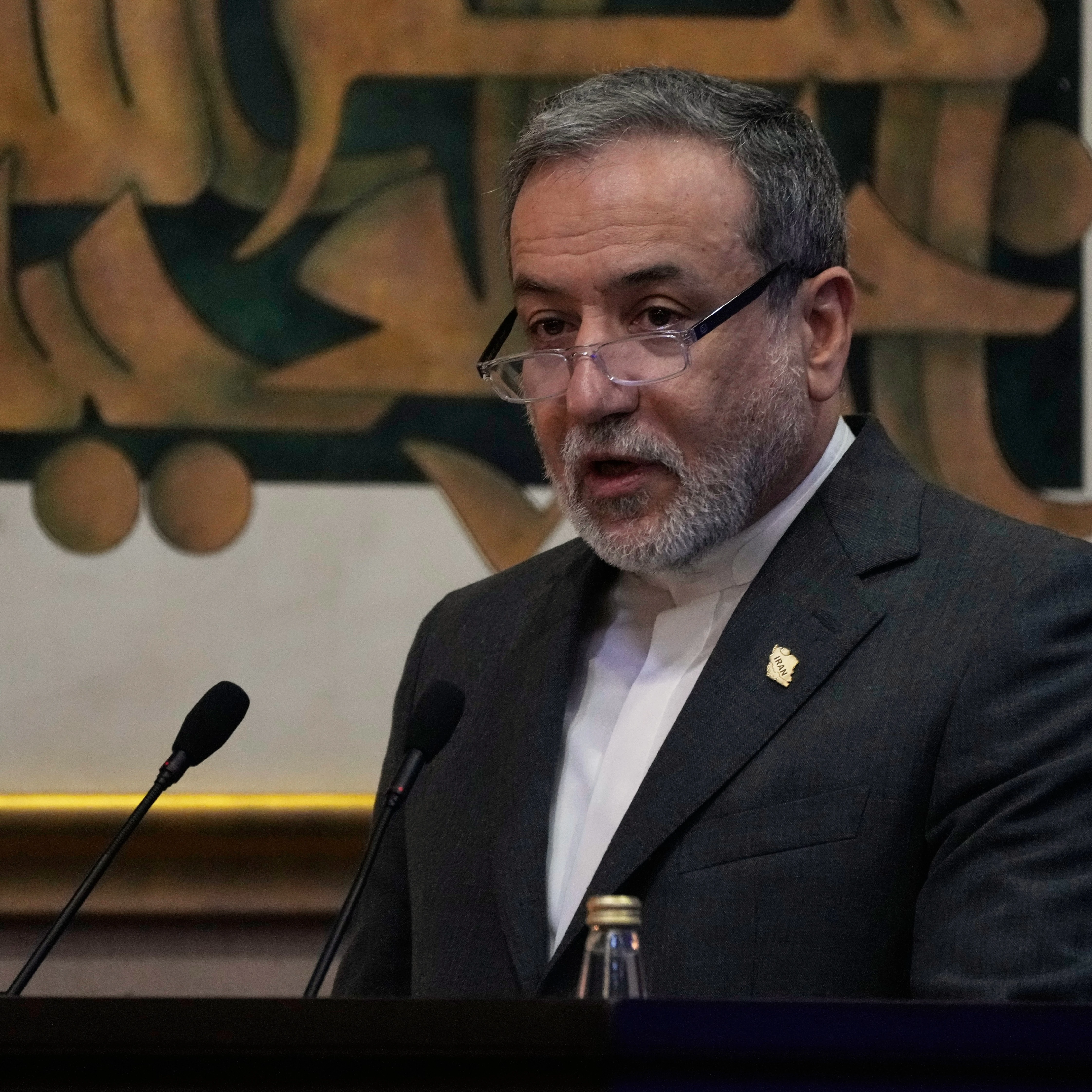 Iranian Foreign Minister Abbas Araghchi addresses a conference titled "International Law Under Assault: Aggression and Self-Defense," in Tehran, Iran, Sunday, Nov. 16, 2025 (AP)
