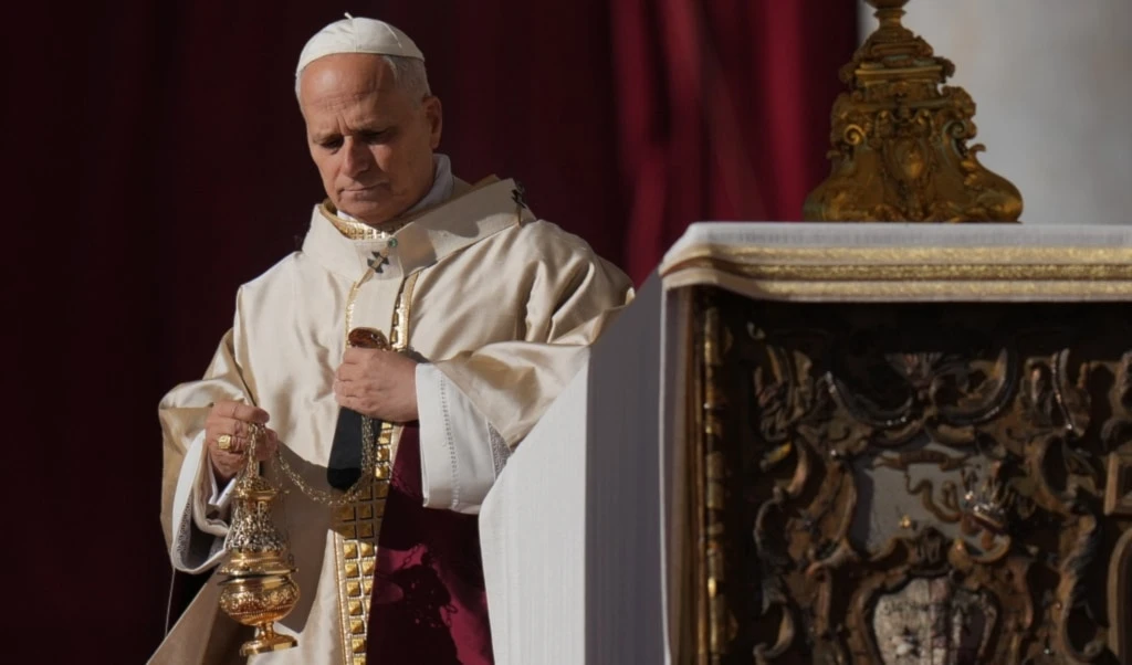 Pope Leo XIV celebrates a Mass for the Jubilee of the Choirs in St. Peter's Square, at the Vatican, Sunday, Nov. 23, 2025.(AP Photo/Alessandra Tarantino)