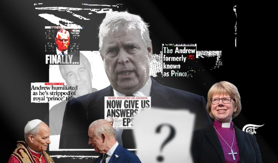 That such a momentous event was wiped off the front pages by the latest allegations against Andrew must have irked a monarch who was facing outraged cries from media critics and public hecklers. (Al Mayadeen English; Illustrated by Batoul Chamas)