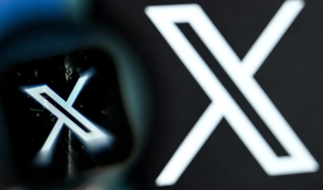 This undated image shows both a wide and close-up view of the X social media platform logo. (AFP)