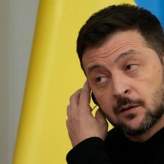 Ukrainian President Volodymyr Zelensky listens his Polish counterpart Andrzej Duda during a joint news conference in Warsaw, Poland, on Wednesday, January 15, 2025. (AP Photo/Czarek Sokolowski)