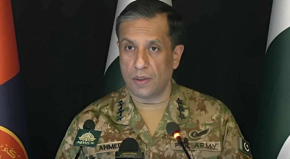 Lt. Gen. Ahmed Sharif Chaudhry addresses reporters during a press briefing in Islamabad. (ISPR)