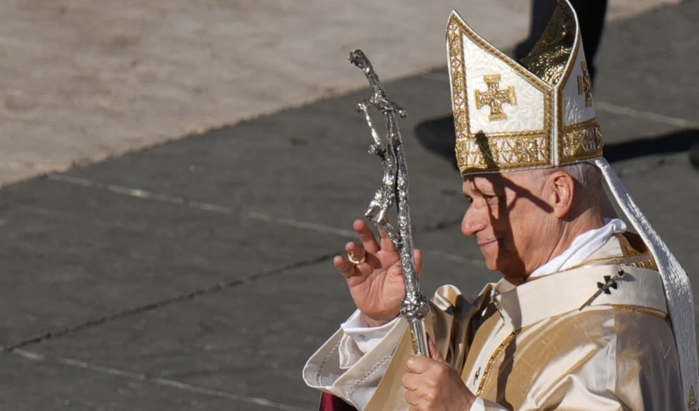 Pope Leo XIV leaves after a Mass for the Jubilee of the Choirs in St. Peter's Square, at the Vatican, Sunday, Nov. 23, 2025. (AP)