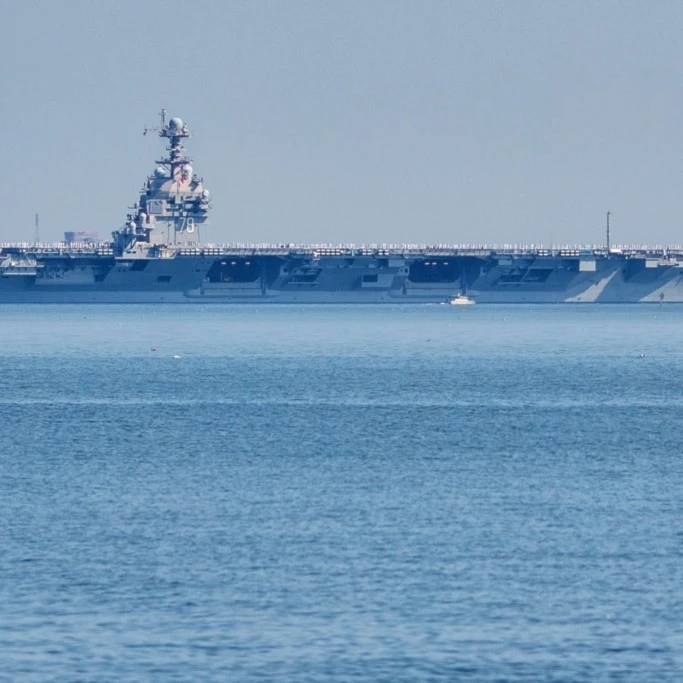 FILE The USS Gerald R. Ford aircraft carrier leaves Naval Station Norfolk, June 23, 2025, in Norfolk, Va. (AP Photo/John Clark, File)