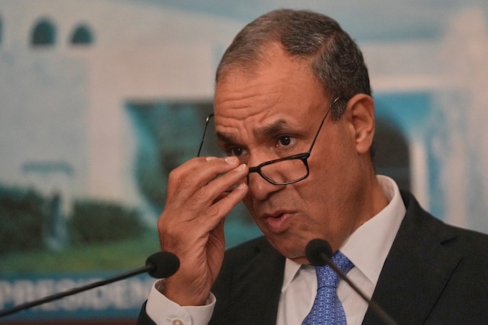 Egyptian Foreign Minister Badr Abdelatty speaks during a press conference after his meeting with Lebanese President Joseph Aoun, at the presidential palace in Baabda, east of Beirut, Lebanon, Wednesday, November 26, 2025 (AP)