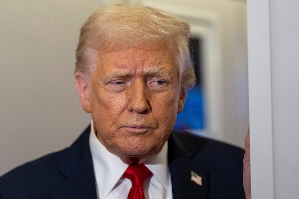 President Donald Trump speaks with reporters while in flight on Air Force One from Joint Base Andrews to his Mar-a-Lago estate in Palm Beach, Fla., on November 25, 2025. (AP Photo/Alex Brandon)