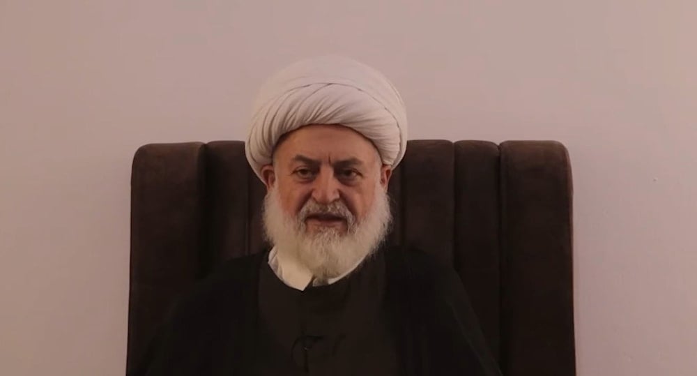 Sheikh Ghazal Ghazal, head of the Supreme Alawite Council in Syria, speaks during a televised statement, April 9, 2025 (social media)
