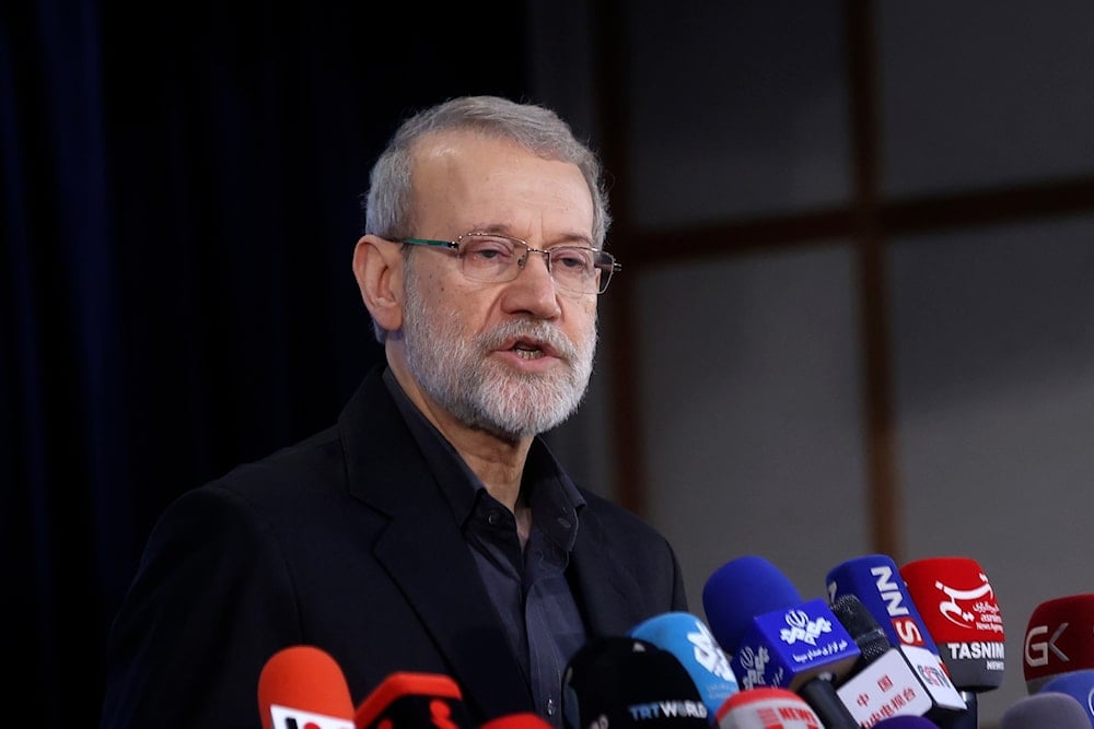 Secretary of Iran's Supreme National Security Council Ali Larijani speaks with media after registering his name as a candidate for the June 28 presidential elections at the Interior Ministry in Tehran, Iran, May 31, 2024 (AP)