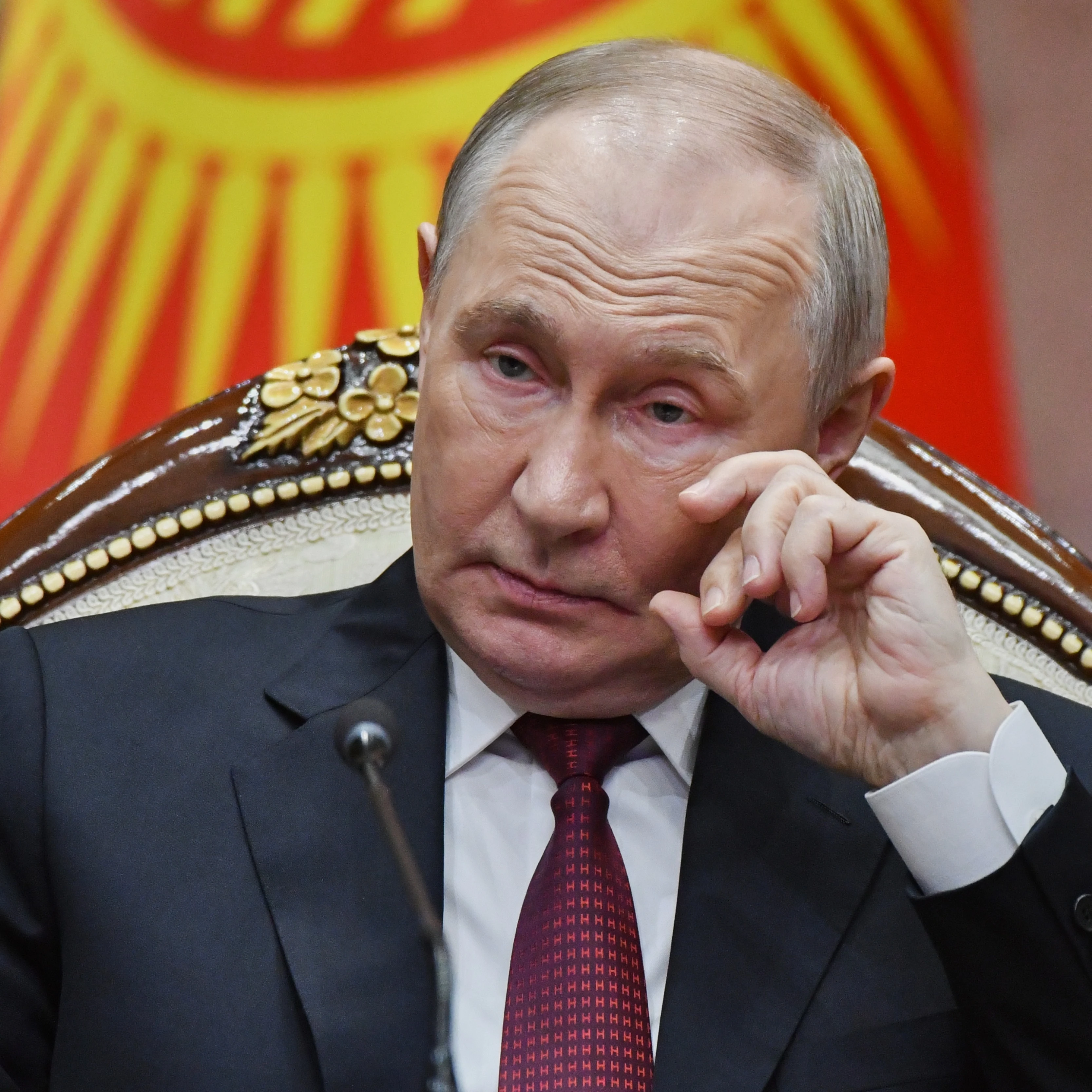 Russian President Vladimir Putin attends a signing ceremony with Kyrgyzstan President Sadyr Japarov at the administrative complex Yntymak-Manas Ordo, in Bishkek, Kyrgyzstan, on Wednesday, Nov. 26, 2025 (AP)