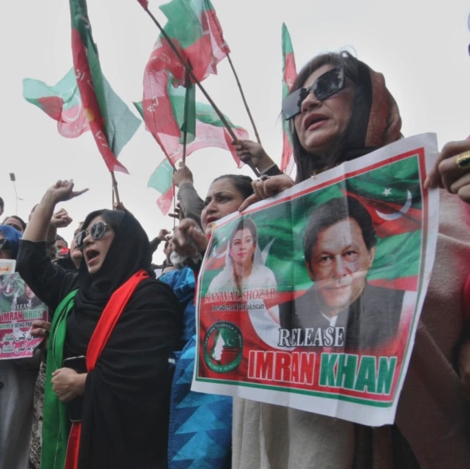 Supporters of imprisoned former Pakistani Prime Minister Imran Khan chant slogans during a protest condemning a court verdict on the corruption case against Khan, in Peshawar, Pakistan, Friday, January 17, 2025. (AP Photo/Muhammad Sajjad)