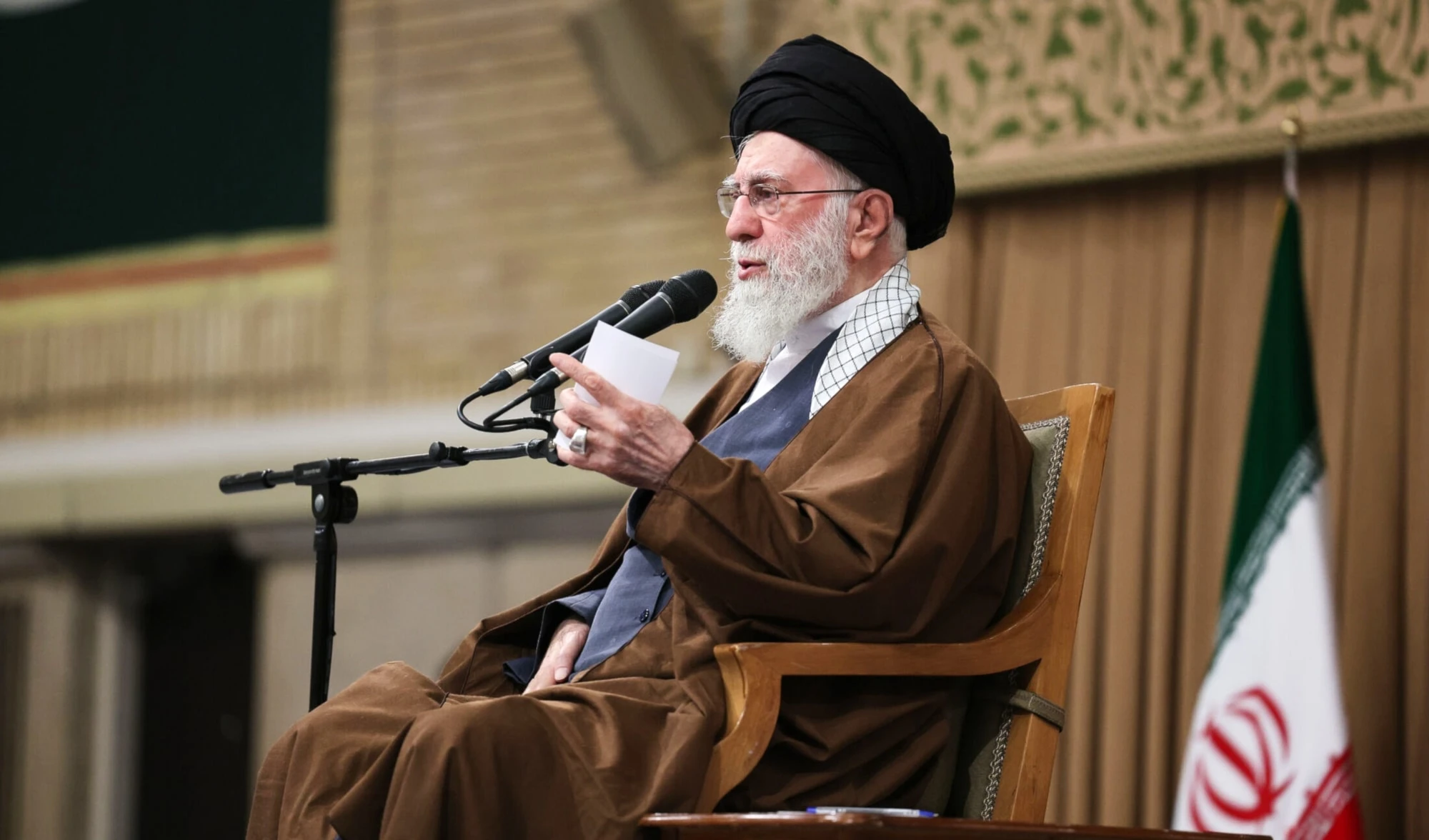 Sayyed Ali Khamenei speaks in a meeting with a group of students in Tehran, Iran, Monday, Nov. 3, 2025 (AP)