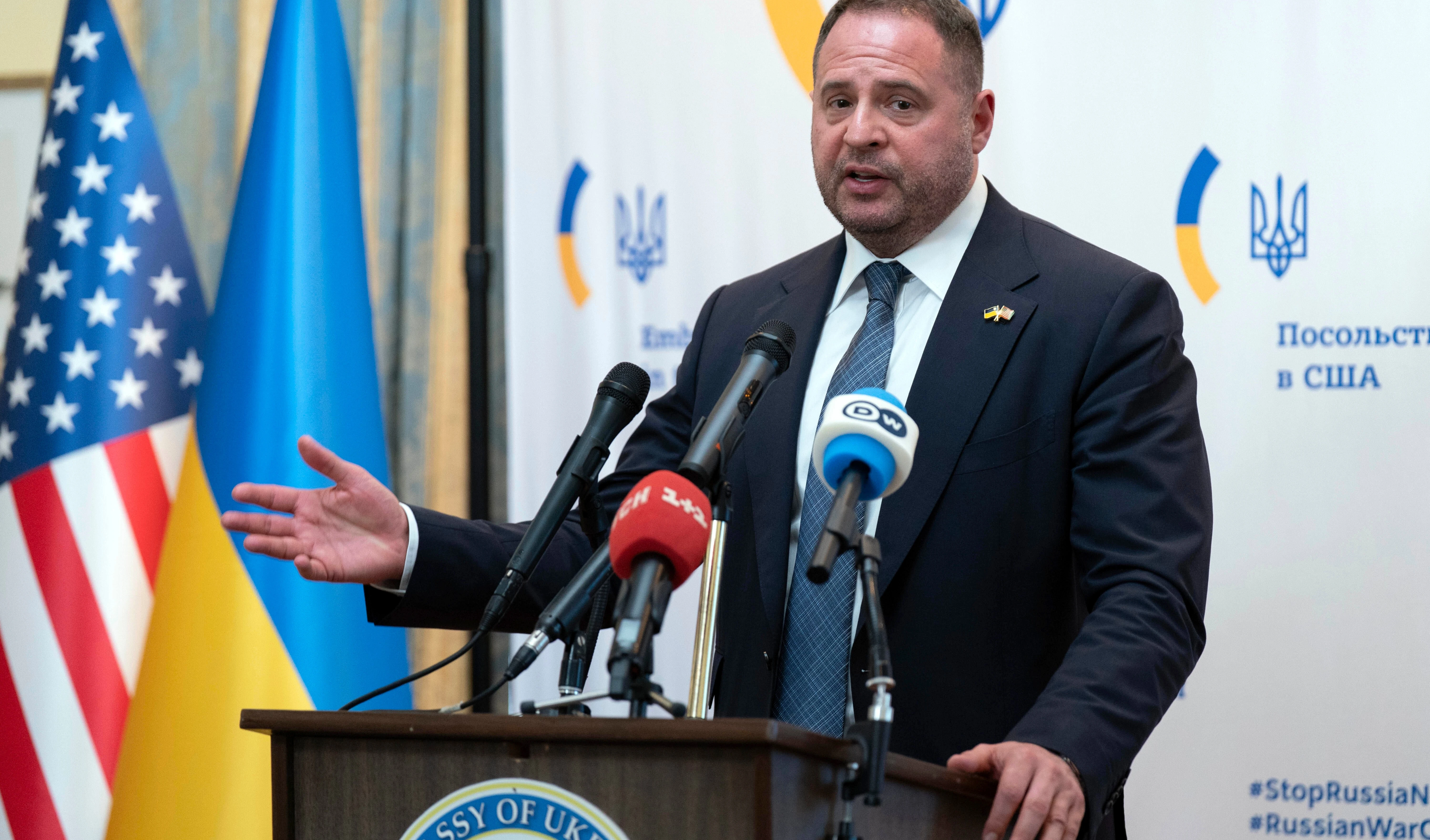 Andriy Yermak, head of the Office of the President of Ukraine, speaks during a news conference at the Ukrainian Embassy in Washington, Wednesday, June 4, 2025 (AP)