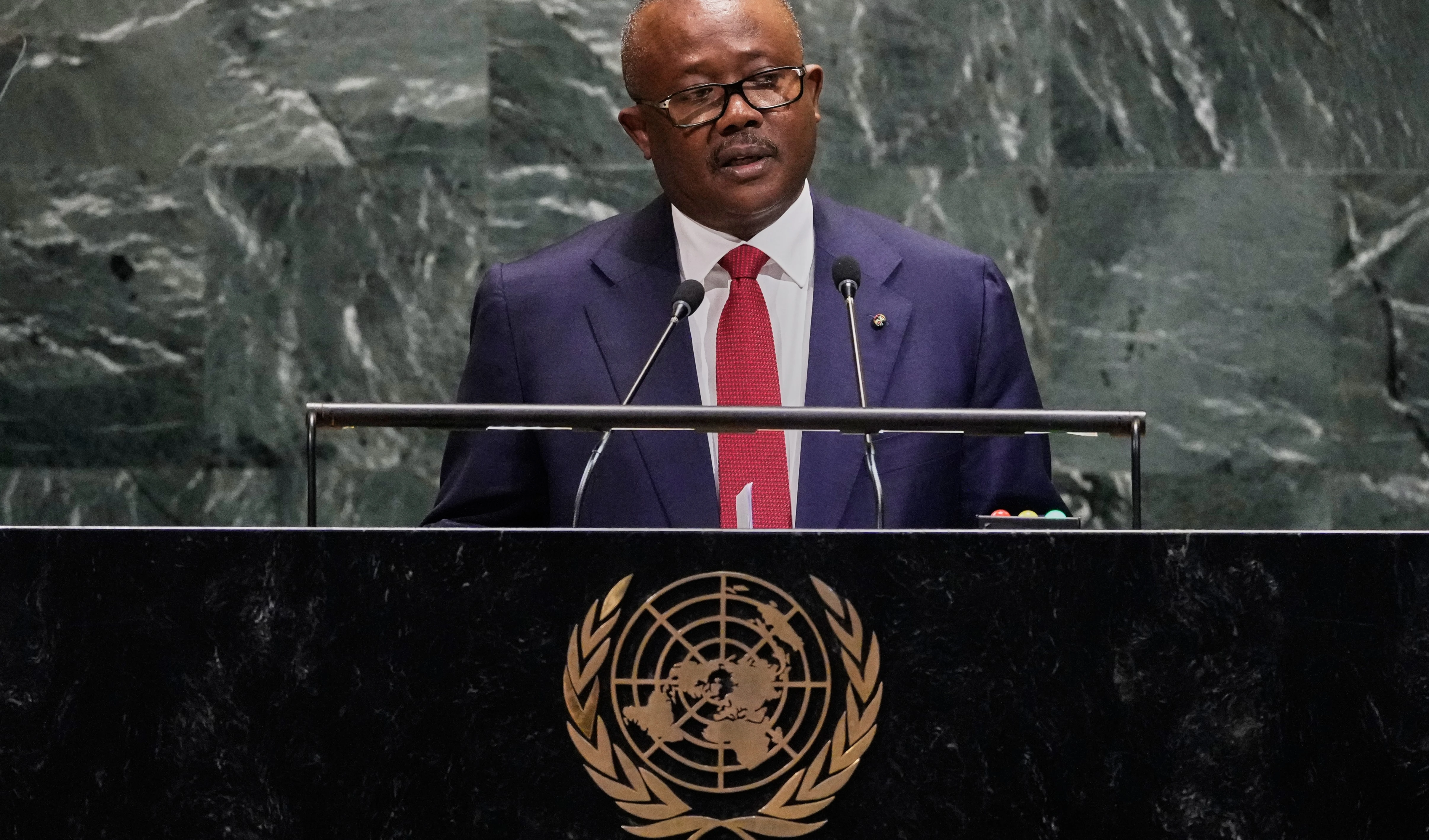 Guinea-Bissau President Umaro Sissoco Embalo addresses the 80th session of the United Nations General Assembly, Thursday, Sept. 25, 2025 (AP)