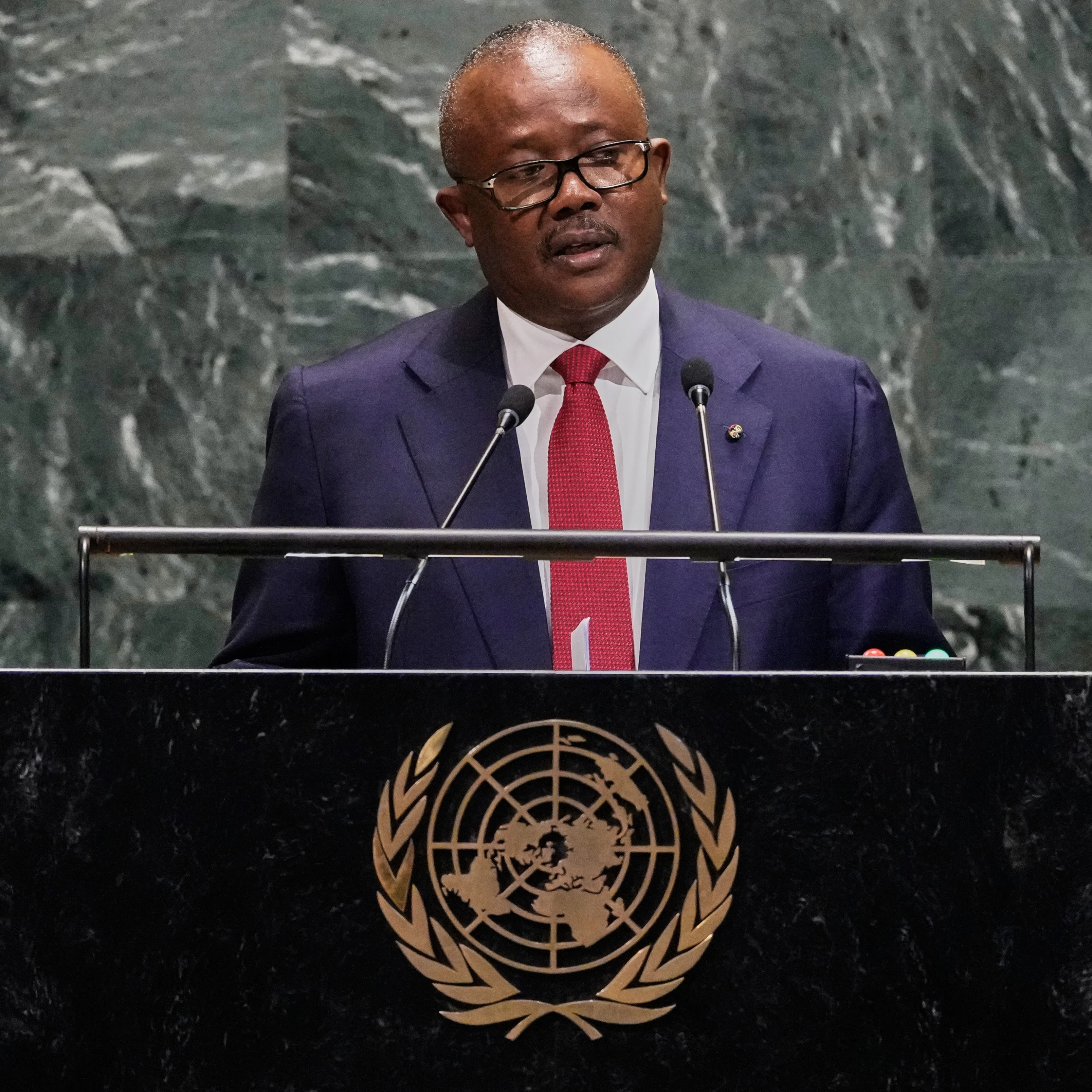 Guinea-Bissau President Umaro Sissoco Embalo addresses the 80th session of the United Nations General Assembly, Thursday, Sept. 25, 2025 (AP)